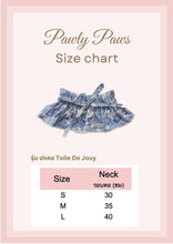 將圖片載入圖庫檢視器 Pawly Paws Toile de Jouy Cape size chart
